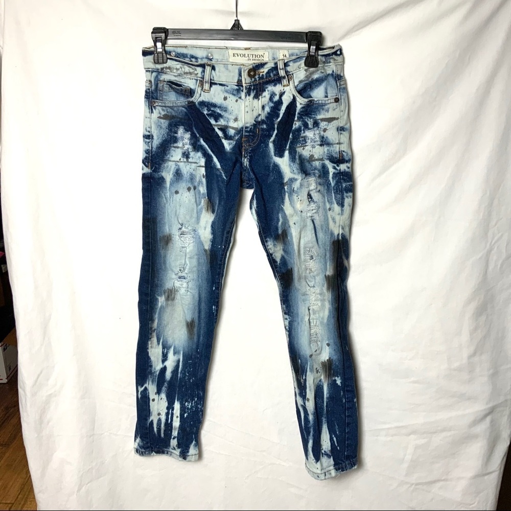 Evolution Blue Ripped Tye Dye Jeans Girls 14